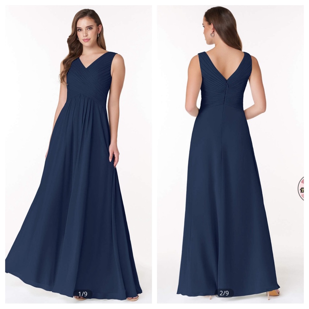 NWT! AZAZIE FLORA A-Line Pleated Chiffon Floor-Length Dress Dark Navy